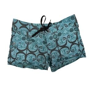 Patagonia Women Teal Gray Tribal Print Board Shorts Swim Trunks Size 8